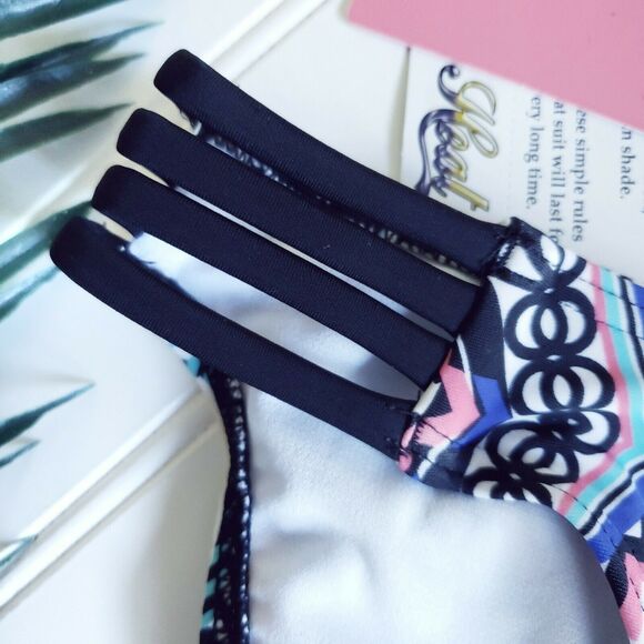 HEAT Swimwear Tribal Beat 4 string strappy printed swim bikini bottom Size L NEW - Picture 5 of 8